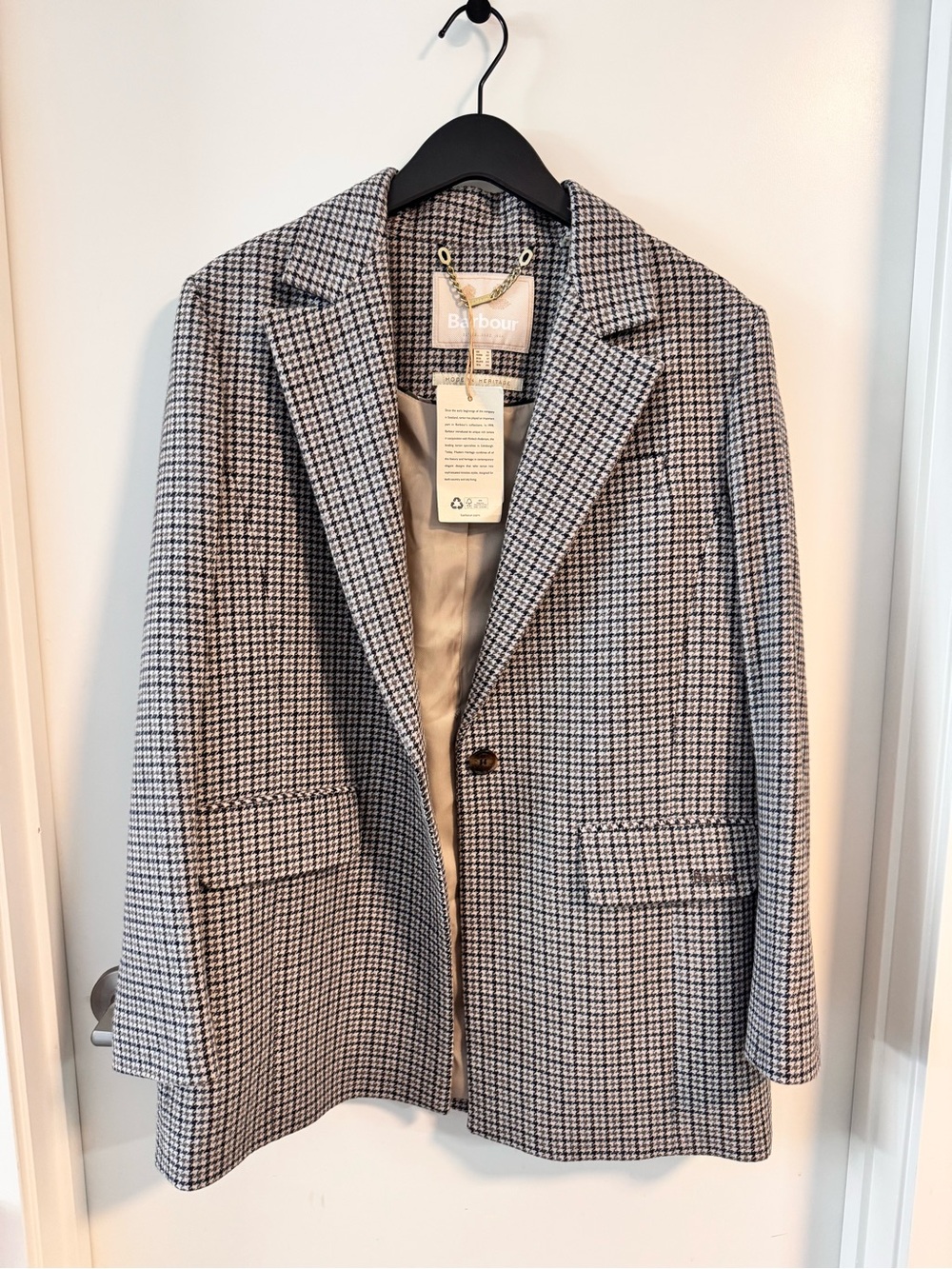 Barbour Black and White Houndstooth Blazer